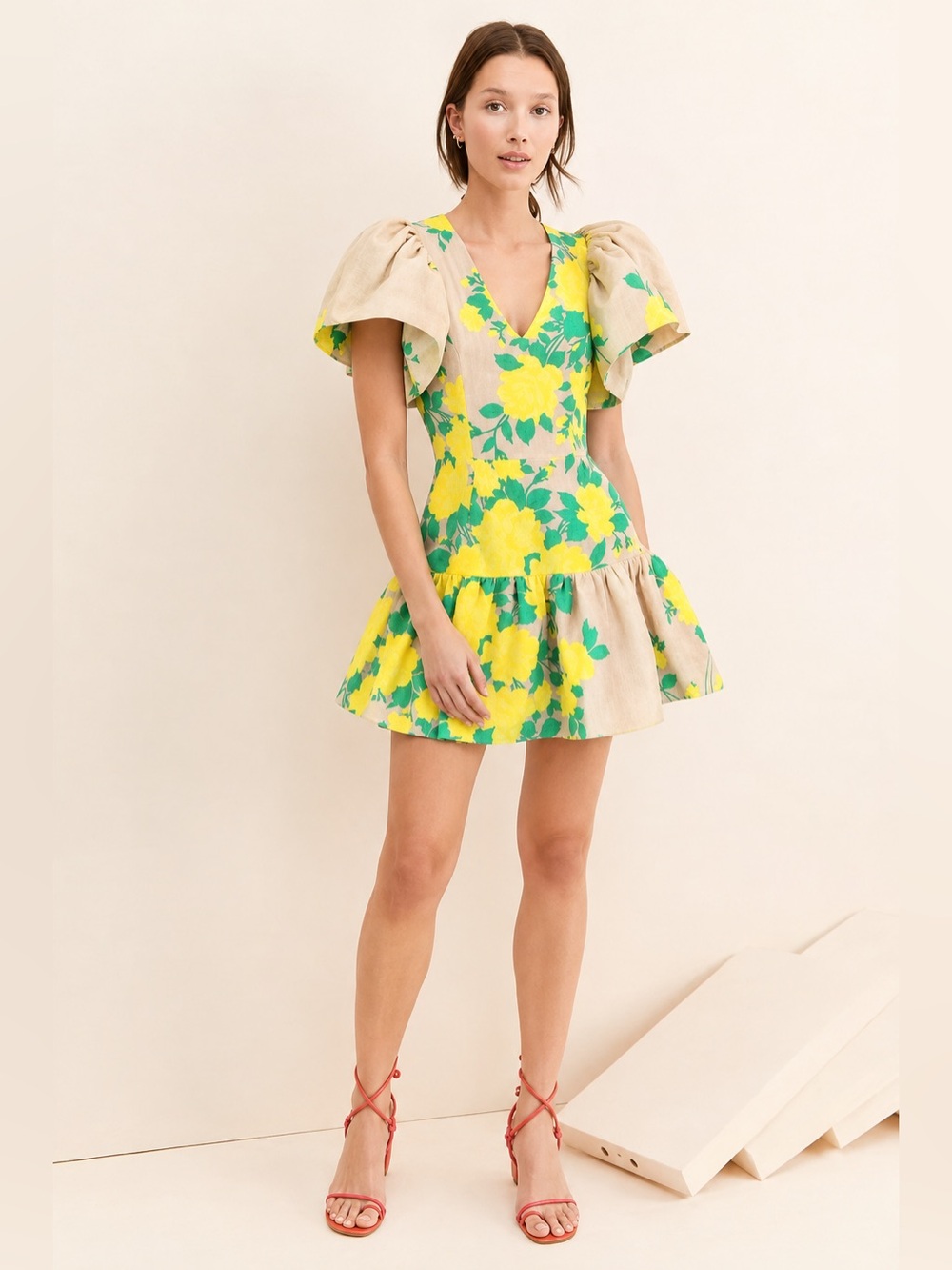 Hope For Flowers Tracy Reese Floral Cotton Mini Dress Yellow S